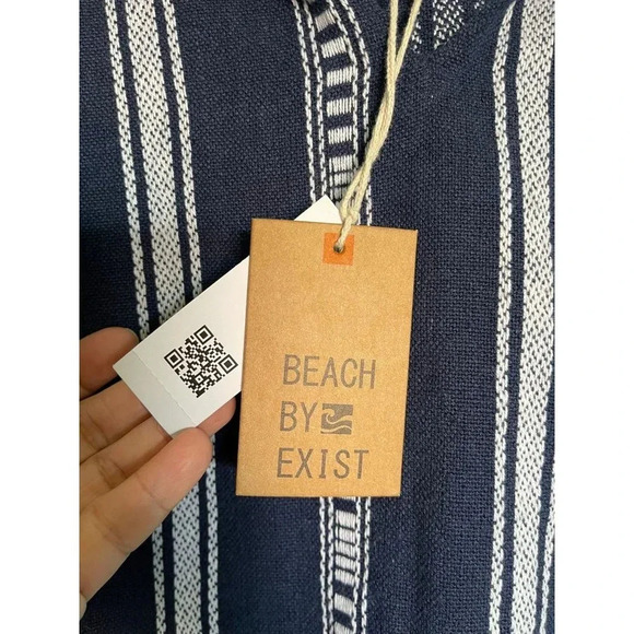 Beach by Exit Mens Pullover Long Sleeve Drawstring Hoodie Baja Jacket Navy Sz M - Picture 10 of 10